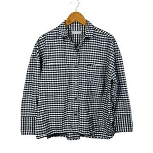 Everlane The Boxy Oxford Shirt Size Medium Cotton Plaid Navy White Button Down